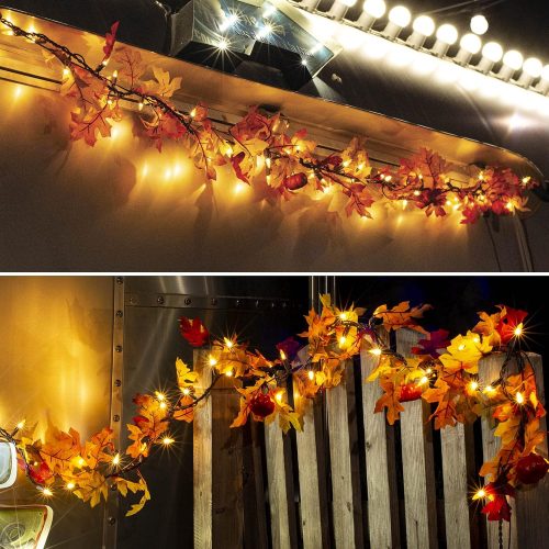 Lighted Thanksgiving Decorations for Home Fall Maple Leaf String Lights Plug in 120V, Thanksgiving Garland with Lights, 35 Bulbs Lighted Fall Garland Lights String for Fireplace Mantle Decor