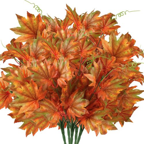 5PCS Artificial Maple Bushes, Artificial Silk Maple Leaf Shrubs Faux Fall Leaf Stems Autumn Faux Plants with Stem for Indoor Outdoor Home Kitchen Wedding Thanksgiving Fall Decor