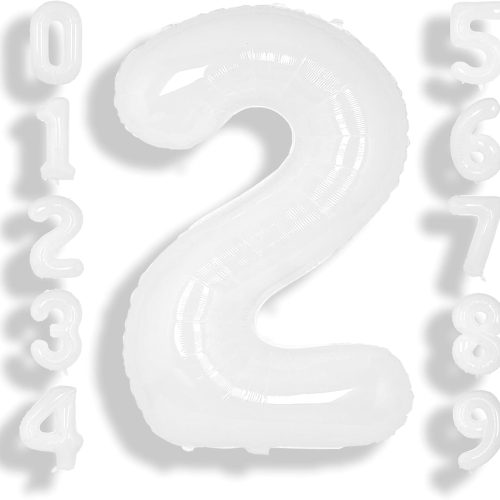 40 Inch White Large 2 Balloon Number Big Foil Helium Number Balloons 0-9 Giant Jumbo Happy 2nd Birthday Party Decorations for Boy or Girl Huge Mylar Anniversary Party Supplies