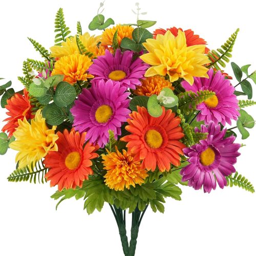 2 Bundles Fall Cemetery Flowers for Grave Fake Fall Flowers Mixed Bush Artificial Dahlia with Pumpkins Silk Floral Arrangement for Autumn Party Wedding Home Thanksgiving Decor (19.29")