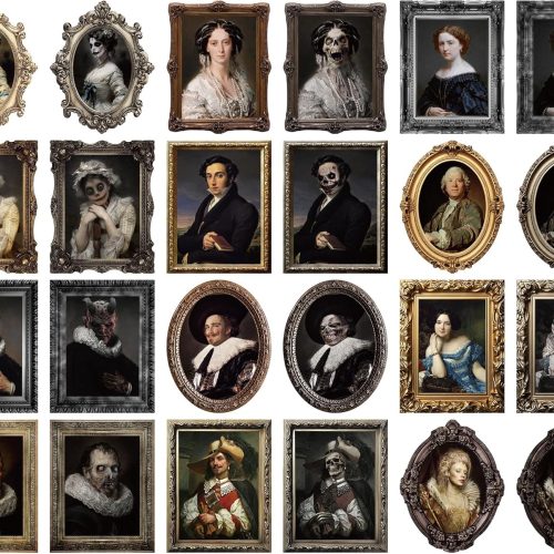 12PCS Halloween Decorations Scary 3D Changing Face Moving Pictures Spooky Ghost Portrait Horror Gothic Posters for Halloween Wall Haunted Mansion House Decoration Unframed