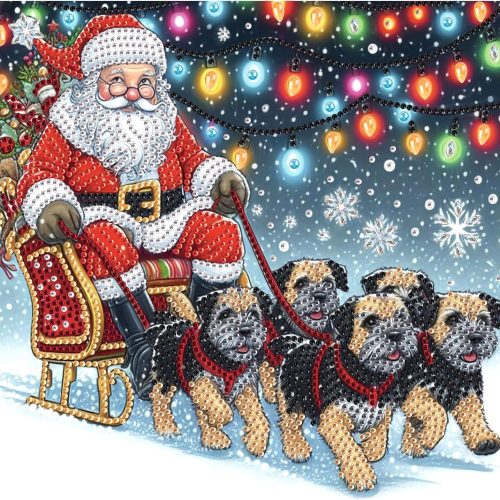 Christmas Diamond Painting Kit, 5D DIY Santa Clau & Puppy, Special Shape Crystal Artificial Diamond Partial Mosaic Handicraft, Wall Decor Art for Bedroom, Office, Living Room, Christmas Gift