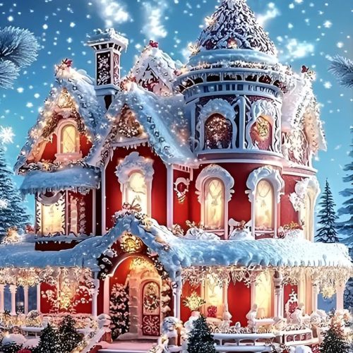 Christmas House Diamond Painting Kit, DIY Winter Scene Diamond Art Kit for Adults, 5D Full Drill Art Set for Adults,Gem Arts and Crafts for Holiday Wall Decor 12x16 Inch