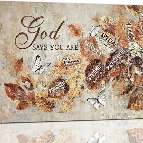 Fall Christian Leaves Wall Art Autumn Religious Pictures Wall Decor Rustic God Says Canvas Painting Modern Artwork Home Decoration for Living Room Bathroom Bedroom Office Framed 16"x12"