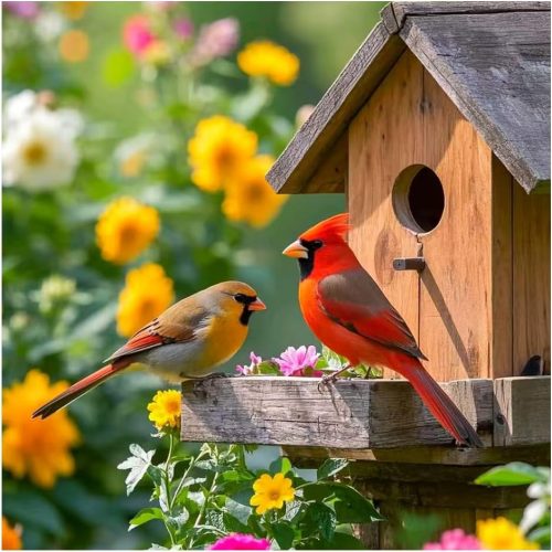1 Cardinal Diamond Art Painting Kits for Adults, Round Full Drill Bird Diamond Art Kits for Beginners, Birdhouse 5D DIY Paint with Crafts for Home Wall Decoration Gifts (12×12Inch)