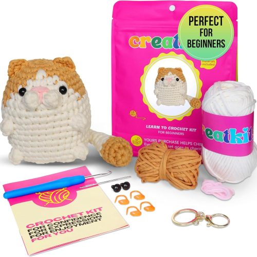 for Beginners - Bear - with Step-by-Step Video – Easy DIY Craft Kit for Adults & Kids – Learn to Make Cute Animals – Yarn, Hook, Tools Included