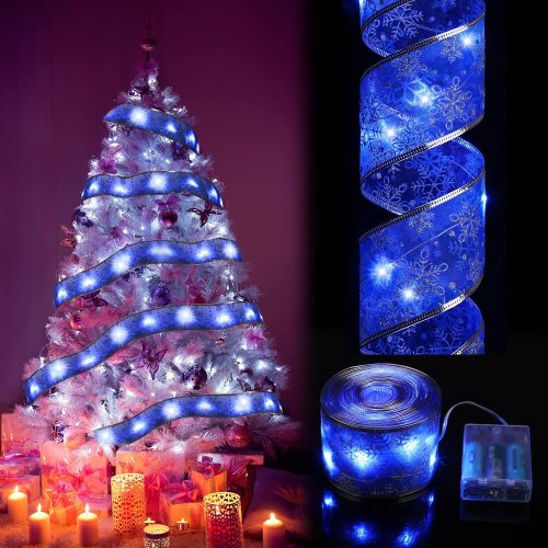 Christmas Ribbon Lights Christmas Lights 16.4 ft Glow Christmas Tree Ribbon Battery Operated Indoor String Lights for Outdoor Xmas Holiday Party Wedding Garland Lighted Decoration (Blue)