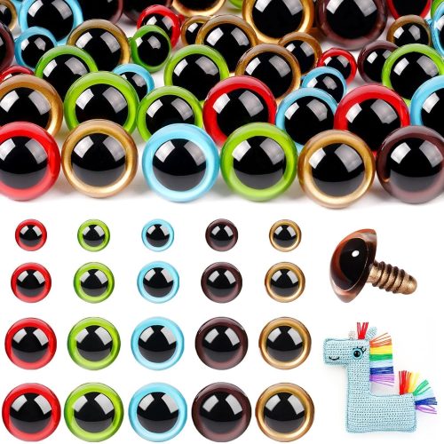 1 160pcs Safety Eyes for Amigurumi with Washers 10/12/16/18mm Colorful Plastic Safety Eyes for Crochet Craft Safety Eyes Gift for Crochet Lovers Halloween Decorations Stuffed Animals Crafting