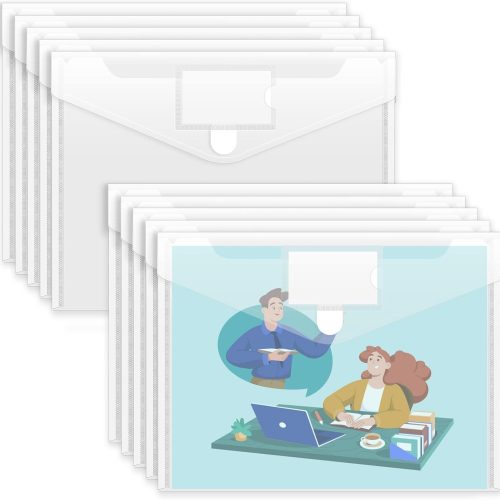 1 10 Pack Plastic Envelopes File Folders, Clear Folder for Document US Letter A4 Size Poly Envelopes with Label Pockets for School Home Work Office Organizer, Clear