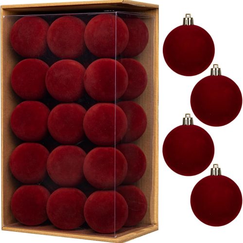 1 30PCS Velvet Christmas Ball Ornaments Set, 2.36" Shatterproof Baubles for Christmas Tree Decorations, Hanging Baubles with Soft Velvet Finish for Thanksgiving Holiday Party Décor, Burgundy Red