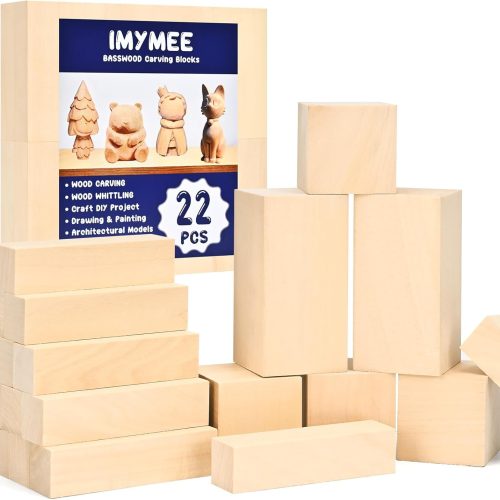 1 Basswood Carving Blocks-22PCS Whittling Wood Blocks Wood Carving Kit with 3 Different Sizes,Soft Basswood for Whittling, Easy to Use for Kids and Adults