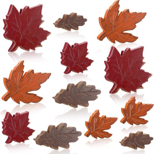 1 12 Pcs Thanksgiving Tiered Tray Decor Wooden Maple Leaf Decor Fall Table Decoration Retro Autumn Wooden Sign Thanksgiving Centerpiece for Home Desk Office Party Decoration