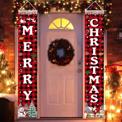 1 Christmas Decorations Merry Christmas Banner Xmas Porch Door Sign Welcome Banner for Wall Home Party Decor Christmas Decorations Indoor Outdoor