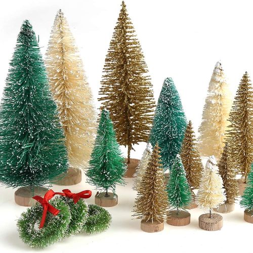 1 30 Pieces Miniature Sisal Frosted Christmas Trees Bottle Brush Mini Trees Plastic Tabletop Trees Ornaments for Christmas Room Decor Home Table Top Decoration and Crafts
