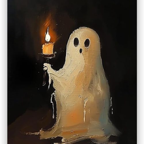 1 Vintage halloween decor Cute Ghost Poster Gothic Dark Academia Wall Art Goth Pictures Canvas Prints Ghost Holding Candle Posters for Bedroom 8x12inch Unframed