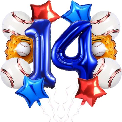1 Baseball Balloons Birthday Decorations for Boys 14th Birthday Dodgers Balloons 40in Gaint Blue Foil Mylar Number Balloons for Dodgers Party Decorations Red White and Blue Balloons(14 Birthday Balloon)