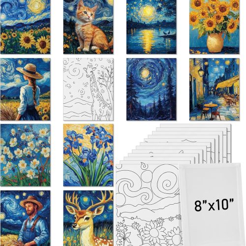 1 Tinlade 12 Pcs Christmas Pre Drawn Canvases for Painting Christmas DIY Coloring Pre Printed Canvases Outline Painting Boards for Beginners