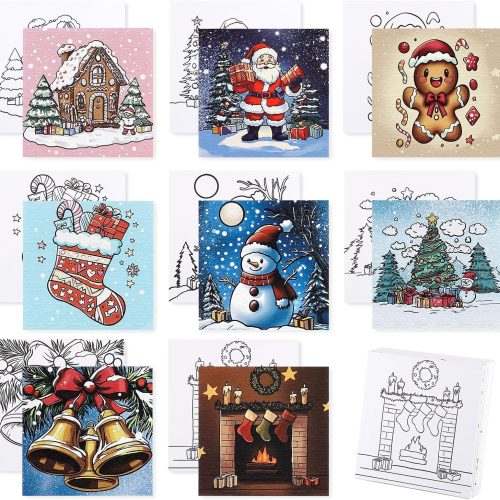 1 Zynlio 8 Packs 8 * 8in Christmas Pre Drawn Canvas to Paint,Pre Printed Canvas for Kids Adults, Painting Boards for Beginners, Students, Party Favor (Christmas)