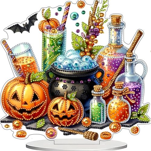 1 DIY Tabletop Diamond Art Painting Kit,Desktop Ornament Special Shaped Rhinestone Desk Placement Ornament,Home Stand Up Gem Painting Craft Kit,Gift,Double Sided (Halloween Potion)
