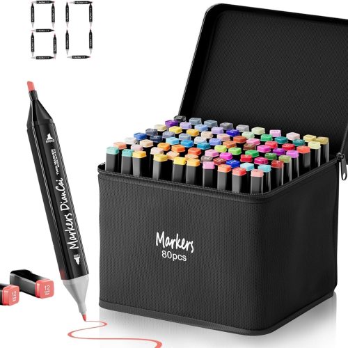 1 Alcohol Markers 80 Colors Dual Tip Permanent Art Markers with Brush Tip & Chisel Tips for Kids, Painting School Supplies Sketch Drawing Marker for Adults Boys Girls Students Drawing and Coloring