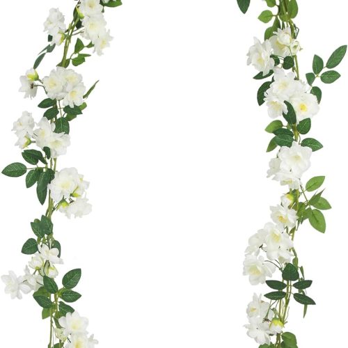 1 2 Pcs Artificial Flowers Garland for Outdoors White Faux Gardenia Garland 12Ft Silk Rose Hanging Vines Floral for Wedding Arch Party Wall Garden Ceremony Backdrop Fence Spring Decor