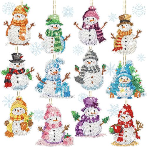 1 Ferraycle 12 Pcs Diamond Art Christmas Ornaments Snowman Diamond Painting Kit 5d DIY Art Keychains Winter Hanging Ornaments for Kids Winter Home Crafts Decorations(Multicolor)