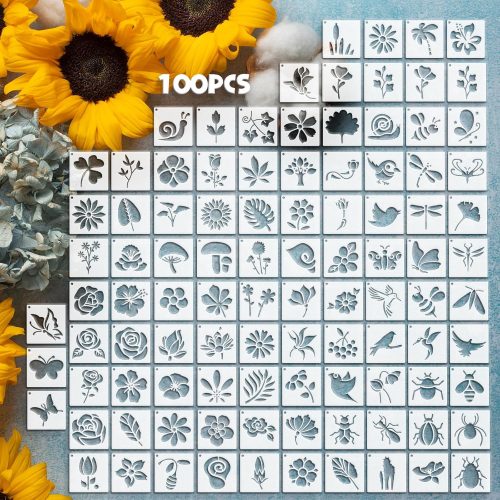 1 100 Pcs Stencils for Painting on Wood Reusable Stencil Crafts Drawing Templates Holiday Stencils Wall Paper Stencil Set for DIY Art Scrapbook Home Decor 1.5 x 1.5 Inch