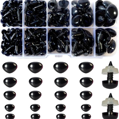 1 Zhbrchz 280pcs Black Plastic Safety Noses 5 Sizes Craft Triangle Nose with Washers for Amigurumi Crochet Bears Dog Stuffed Animals Doll Making