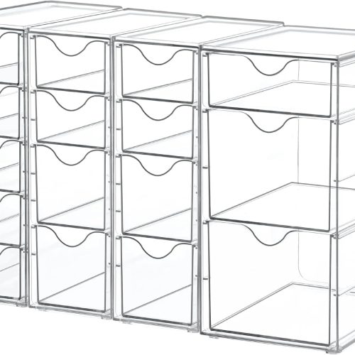 1 Vtopmart Acrylic Organizer with 16 Drawers (4 Set),Clear Storage Drawers for Office Supplies,Desk Organization and Storage for Makeup,Jewelry,Art Crafts