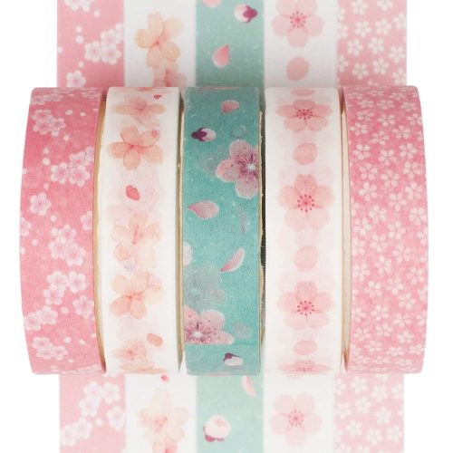 Version 1.0.0 5 Rolls Washi Tape Set Creative Basic Skinny Decorative Tapes for Arts, DIY Crafts, Journals, Planners, Scrapbooking, Wrapping (Sakura)