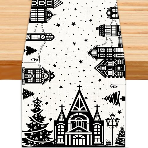 Christmas Winter Table Runner, Holly Berry Pine Cone Needle Branch Table Runners Xmas Seasonal Holiday Table Decorations for Farmhouse Kitchen Dinning Home Party Decor 13x72in