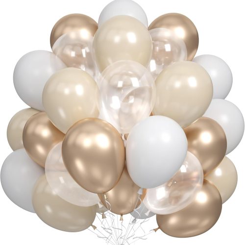 1 Nude White Gold Balloons, 60PCS Metallic Champagne Gold Cream White Clear Balloon White Sand Blush Beige Transparent Party Balloons for Birthday Boho Wedding Anniversary Engagement Hen Decorations