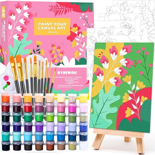 1 RYRIWOU Pre Drawn Canvas Set for Adults and Kids Art Painting Supplies Kit 6 Packs Flower Pre-Printed Canvas for Students, Artists and Beginner