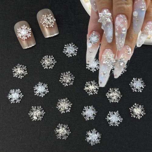 1 100pcs Snowflake Nail Art Decorations Christmas Iridescent Nail Art Charms White Transparent Snowflake Nail Supplies Mini Flatback Snow Shape Nail Art Accessories for Women Girls Manicure Decoration
