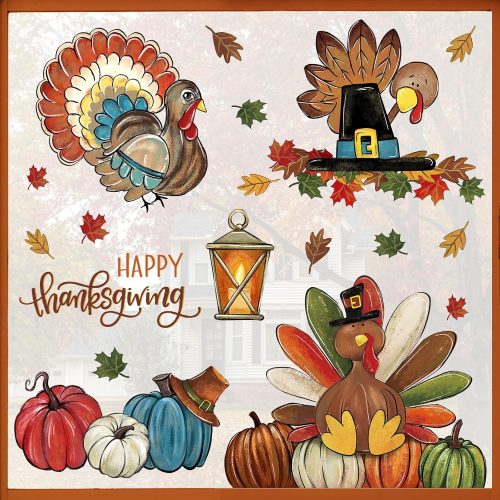 1 Mfault 81PCS Happy Thanksgiving Turkey Window Clings 4 Sheets, Fall Pumpkin Maple Leaves Stickers Decals Holiday Decorations, Autumn Harvest Season Farmhouse Living Room Home Kitchen Decor