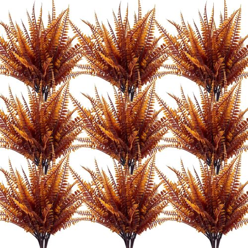 1 TURNMEON 12 Bundles Artificial Fall Flowers for Outdoors Fall Thanksgiving Decorations, UV Resistant Fall Plants Faux Boston Fern Fake Mums Plastic Greenery Shrubs for Home Porch Gardens Autumn Decor