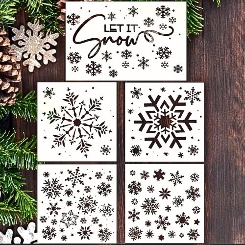 1 Snowflake Stencil Set | Large Snowflake Christmas Stencils for Crafts Reusable on Wood, Windows, Walls, Ornaments, Tile, Fabric - Ideal for Winter Holiday Stencil Painting & Window Snow Stencils