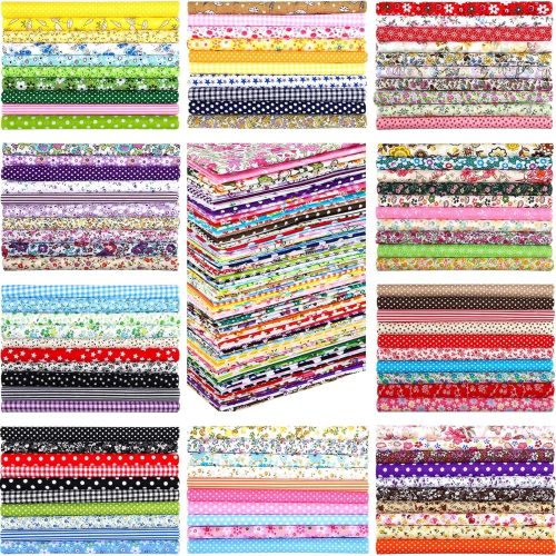 1 300 Pieces 4 x 4 Inches Cotton Fabric Scraps Squares Bundle Precut Patchwork Fat Cotton Quilting Printed Floral Fabric Patchwork for DIY Craft Sewing Clothing