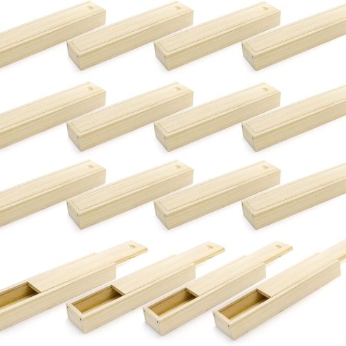 1 yarlung 16 Pack Unfinished Wood Box with Sliding Lid, Small Narrow Pencil Box Rectangular Keepsake Case Small Gift Boxes for Art Hobbies, DIY Craft, Jewelry Necklace Storage