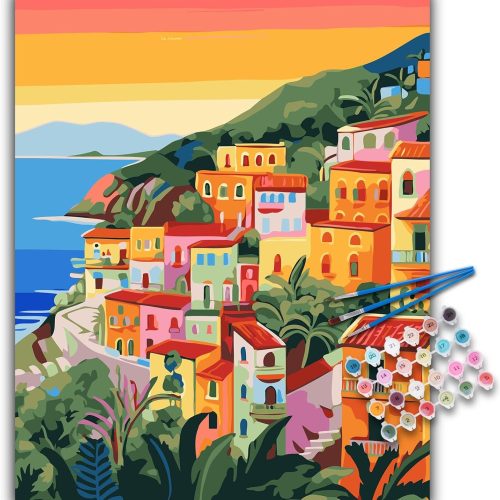 1 Paint by Numbers Kit for Adults Beginner, Seaside Acrylic Adult Paint by Number Kits on Canvas, Seascape Watercolor Oil Number Painting for Adults, Perfect for Home Decor Gift 16"x20"