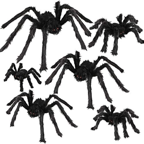 1 Dreampark Halloween Spider Decorations, 6 Pcs Realistic Hairy Spiders Set, Scary Spider Props for Indoor, Outdoor and Yard Creepy Decor (6 Different Sizes)