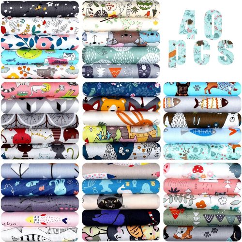 1 40 Pcs 20 x 20 Inch Cotton Fabric Bundle Square Quilting Patchwork Multi Color Printed Floral Fat Flower Animals Cartoon for DIY Crafts Cloths Handmade Accessory(Cute Style)