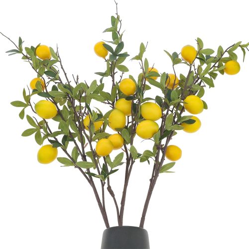 1 Woration 37.4 Inch Artificial Lemon Fruit Branches Fake Greenery Decoration for Home Garden Patio Flower Arrangement Photography Props 3pcs