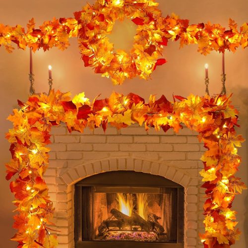 1 23.6Ft Thanksgiving Decorations Fall Decor for Home Lighted Fall Garland Maple Leaves Total 80 LED Fall Decorations for Home Halloween Decorations Outdoor String Lights for Autumn Decor Harvest