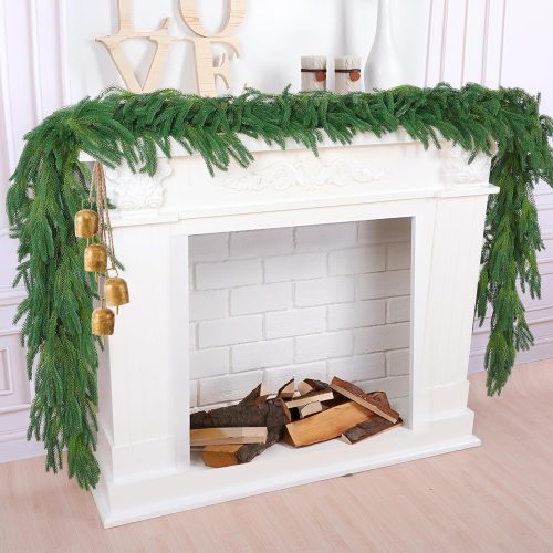 1 Hananona 9 Ft 2 Pcs Artificial Norfolk Pine Garlands, Realistic Pine Garland, Green Artificial Greenery Garland for Table, Mantle, Wall, Indoor, Outdoor Winter Christmas Decorations (2, 9 FT)