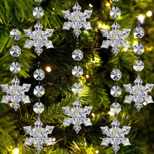 1 Jishi 30pk Snowflake Crystal Christmas Ornaments for Tree Decorations, Hanging Clear Acrylic Snowflake Ornaments for Christmas Tree Indoor Home Decor, Snow Flake Stars Winter Wonderland Party Supplies