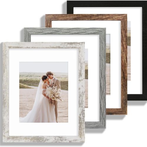 1 11x14 Picture Frame Set of 4, Made of Glass and Multicolour Wooden Frame, Display 8x10 Pictures with Mat or 11 x 14 Posters without Mat for Wall Mounting, Gallery Photo Frames