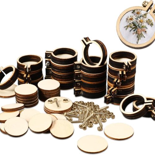 1 Jetec 20 Pieces 1 Inch Mini Embroidery Hoops Wooden Small Tiny Embroidery Hoops Adjustable Circle Cross Stitch Ring Bulk for Home Ornaments Art Craft Handy Sewing