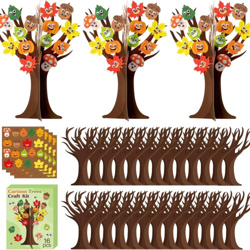 1 WATINC Fall Leaves Tree Craft Kits - 16Pcs Autumn Movable Eyes Trees for Party Favor Ornament Making Supplies, DIY Thanksgiving Craft Supplies Creative School Fun Activities for Kids (Maple Leaves)