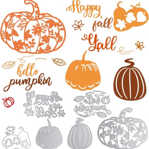 1 Lasnten Fall Thanksgiving Pumpkin Metal Cutting Dies for Card Making Metal Cutting Dies Happy Fall Yall Hello Words Die Cuts DIY Scrapbooking for Autumn Thanksgiving Stamps Photo Album Card Crafts